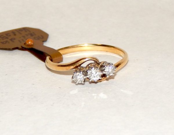 3 Stone Diamond Cross Over Ring Valued $2,570 - Image 3