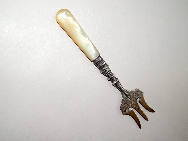 Sterling Silver Antique Fork with Mother of Pearl Handle - Image 2