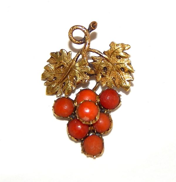 Antique Gold and CORAL Brooch Pendant - Image 2