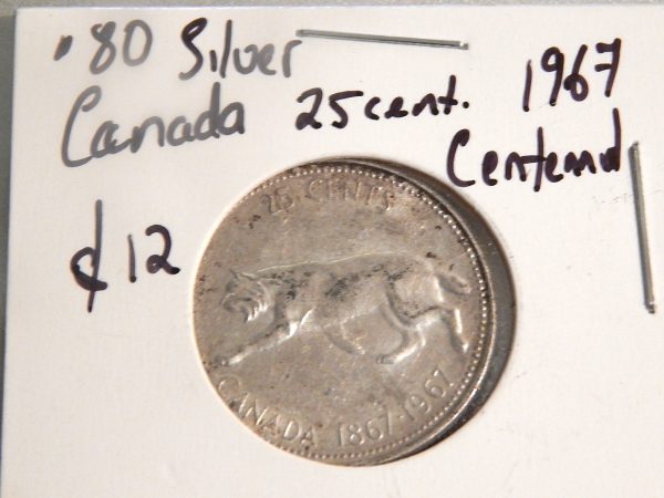 1967 Canada 25 cent .80 silver coin