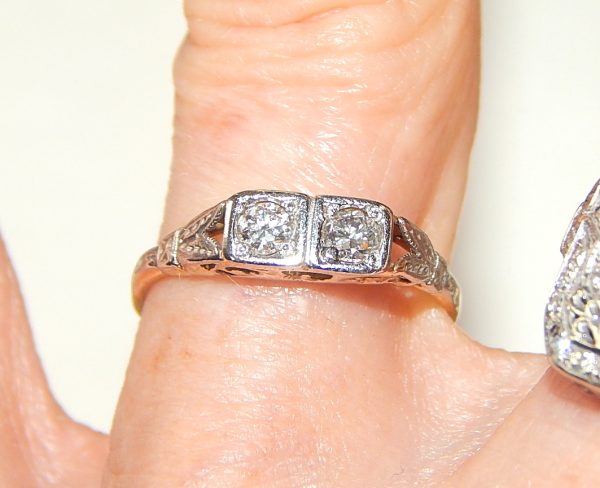 Antique 18ct Gold, Platinum and Diamond 2 stone ring
