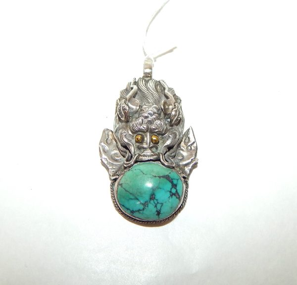 Vintage Silver and Turquoise Dragon Pendant