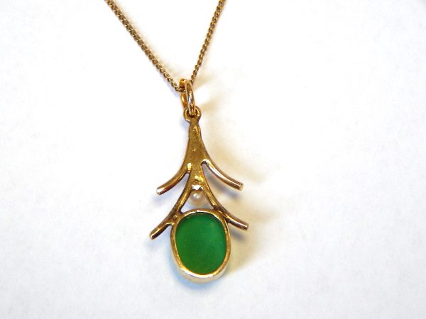Gold Plated Jade & Cultured Pearl Pendant - Image 4