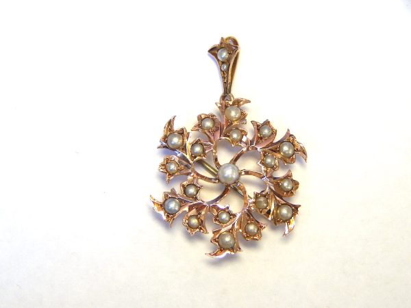 Victorian 9ct Rose Gold Seed Pearl Pendant-Brooch