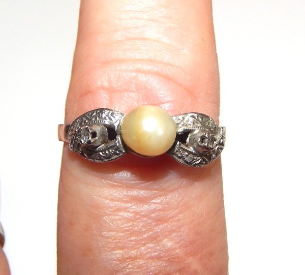 Vintage 14ct White gold Diamond and Pearl dress ring