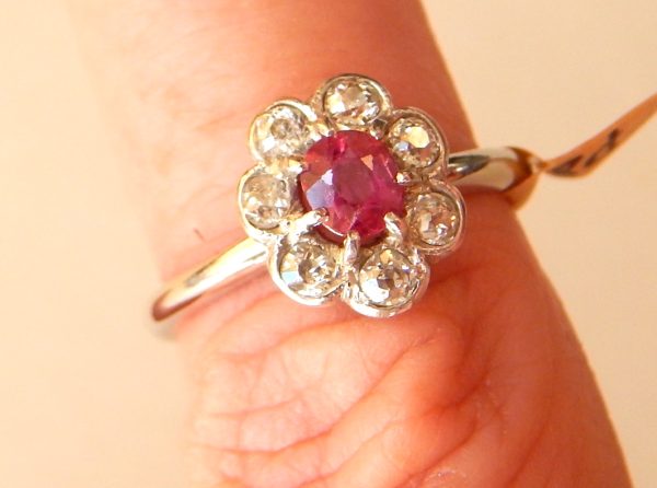 18ct Ruby and Diamond Vintage Cluster Ring