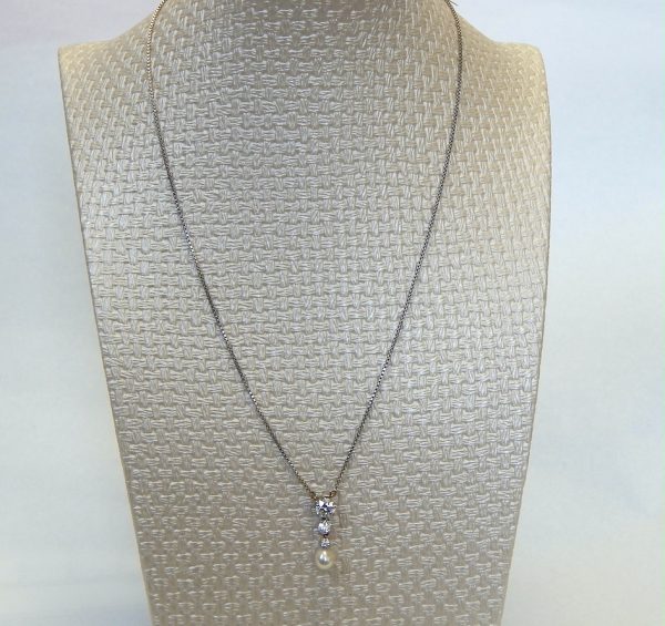 Diamond and Cultured Pearl Drop Necklace - Image 4