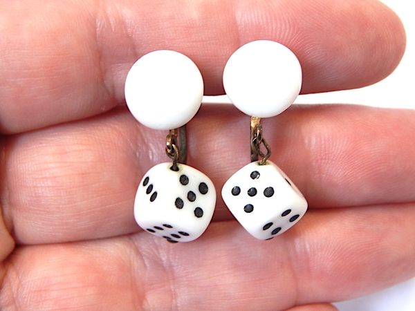 Vintage Glass Dice Screw on Earrings - Image 2