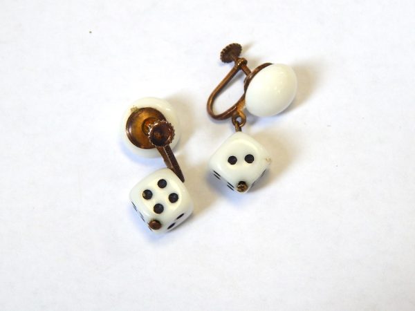 Vintage Glass Dice Screw on Earrings - Image 3