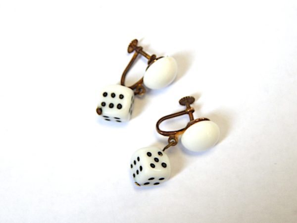 Vintage Glass Dice Screw on Earrings