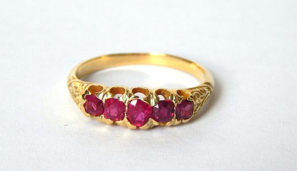 Antique 18ct Yellow Gold 5 Stone Ruby Ring