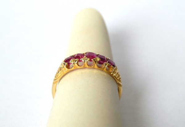 Antique 18ct Yellow Gold 5 Stone Ruby Ring - Image 4