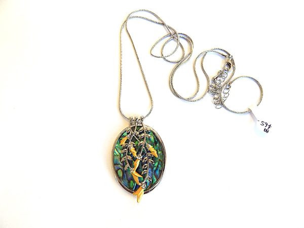N.Z. Paua Shell Pendant necklace with Kōwhai Flower Detail - Image 4