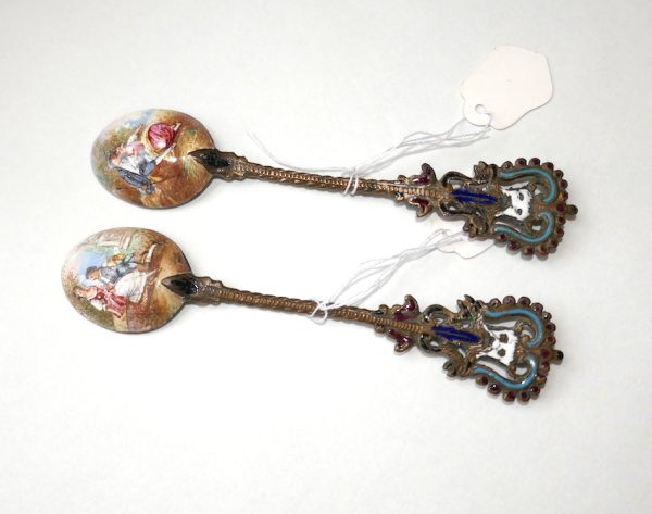 19th Century Viennese Bronze Enameled spoons
