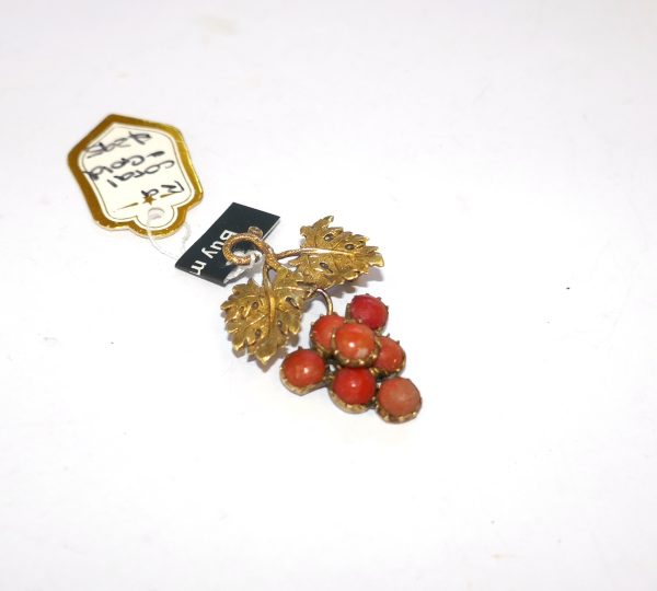 Antique Gold and CORAL Brooch Pendant