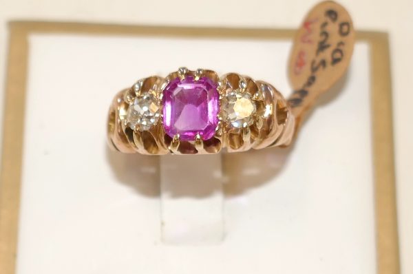 RARE Pink Sapphire and Diamond Antique Ring