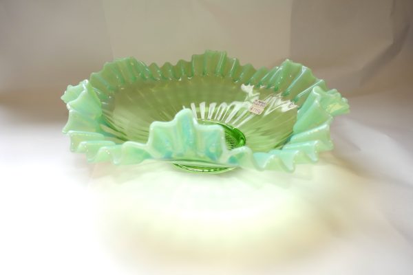 Antique Green glass scalloped bowl - Image 2