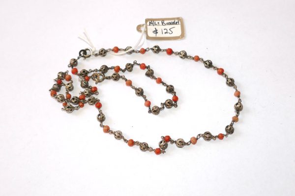 Fine Silver and Coral Bead combined necklace and bracelet