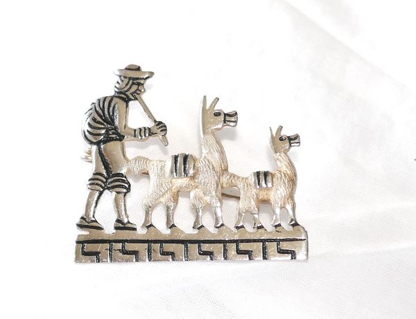 Sterling Silver x2 Llama's and a Man Brooch