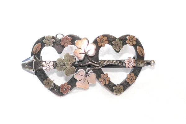 Antique Double Heart Silver Brooch Circa 1892