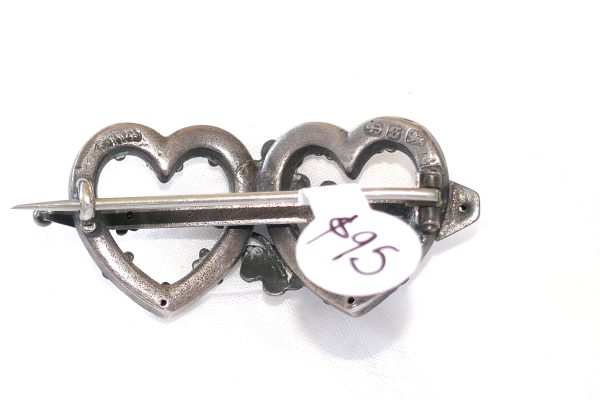 Antique Double Heart Silver Brooch Circa 1892 - Image 2