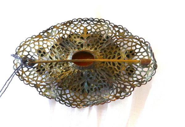 Large Metal Antique Brooch with citrine coloured stone - Image 2