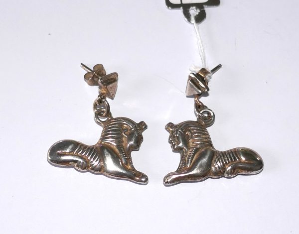 Sterling Silver Sphinx drop earrings.