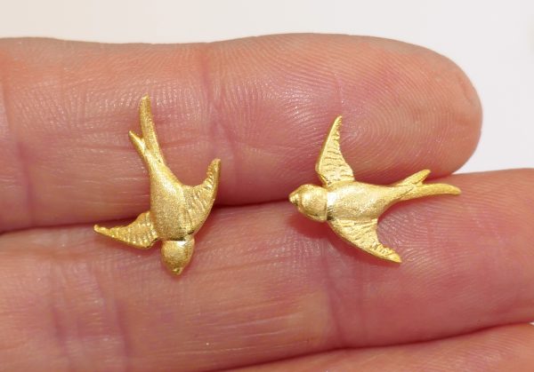 Pr of wee Gold Plated,Sterling Silver Swallow earrings - Image 2