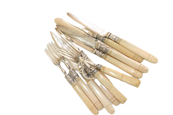 Ivory handled 12 place fruit knife and fork setting