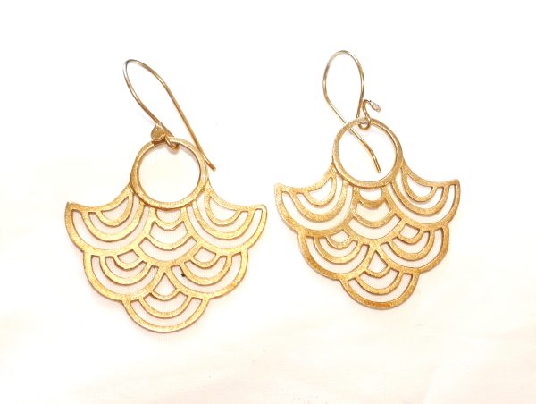 Sterling Silver Brushed Gold Art Deco drop earrings