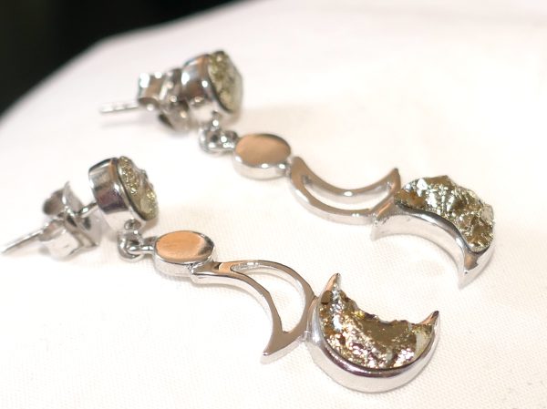 Pyrite and Silver Moon drop earrings