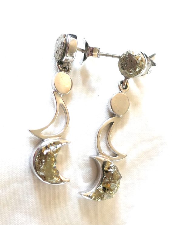 Pyrite and Silver Moon drop earrings - Image 4