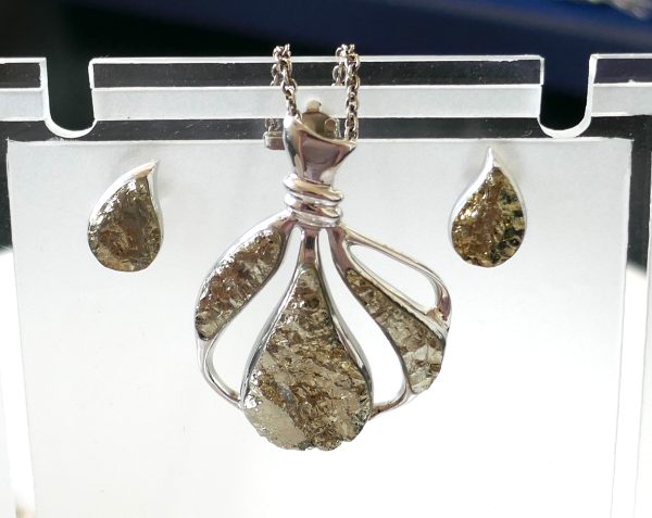 Pyrite & Sterling Silver Necklace and Earring set - Image 2