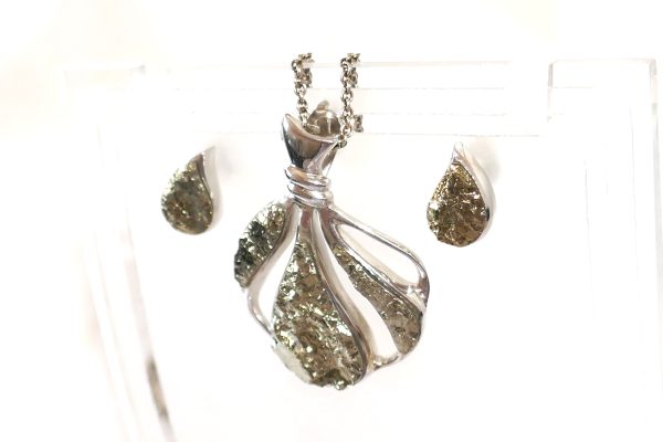 Pyrite & Sterling Silver Necklace and Earring set - Image 4