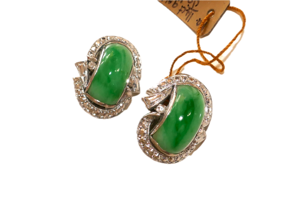14ct white gold and Jade earrings - Image 2