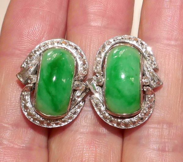 14ct white gold and Jade earrings - Image 4