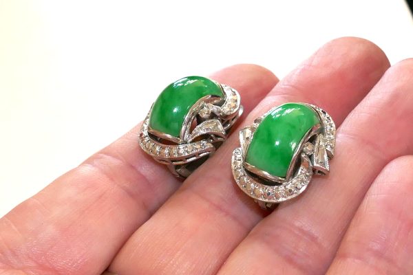 14ct white gold and Jade earrings - Image 5