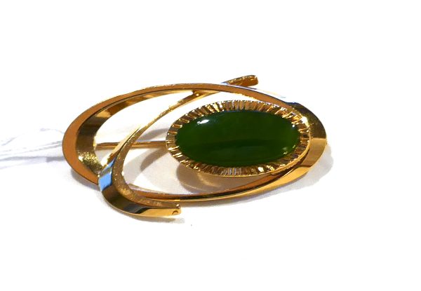 Gold Plated NZ Greenstone Brooch