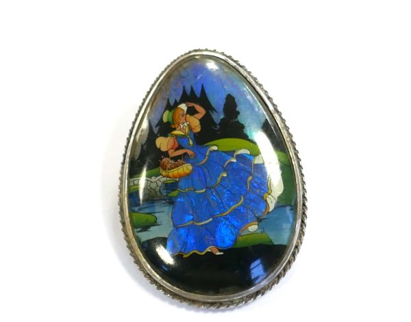Sterling Silver and Butterfly wing Vintage Brooch