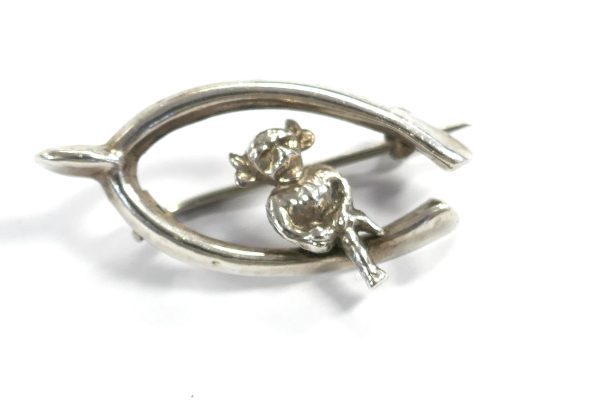 Antique Stg Silver Lincoln Imp Wishbone brooch