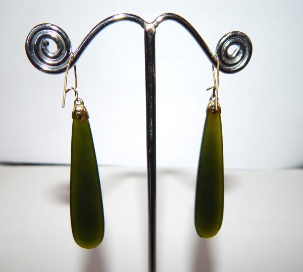 Vintage Greenstone Drop Earrings - Image 2