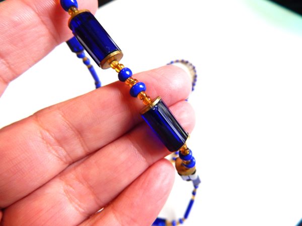 Vintage Cobalt Blue Glass Bead Necklace - Image 6