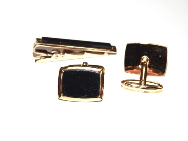 Vintage Onyx Cufflinks and Tie Pin Set - Image 2
