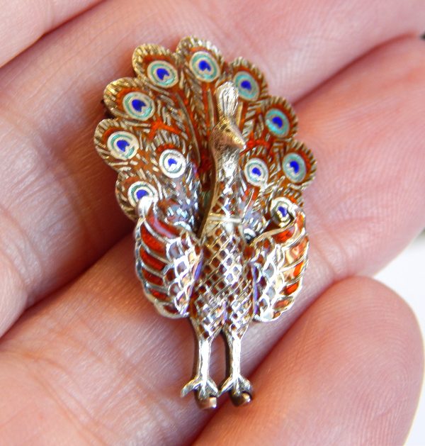 Vintage "Siam" Silver & Enamel Peacock Brooch - Image 6