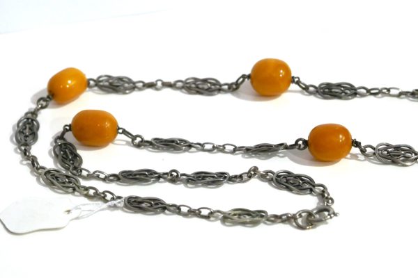 Vintage Sterling Silver necklace with Amber beads