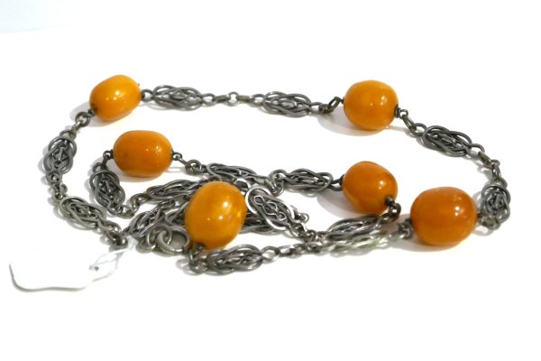 Vintage Sterling Silver necklace with Amber beads - Image 3