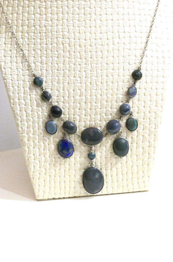 Silver and Dark Opal Antique necklace