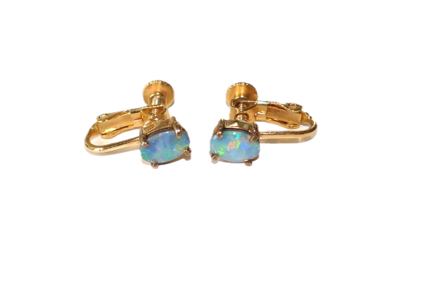 Silver Gold Plated Doublet Opal clip screw on earrings