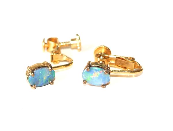 Silver Gold Plated Doublet Opal clip screw on earrings - Image 3