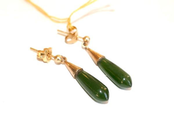 NZ Greenstone and Gold Drop earrings .